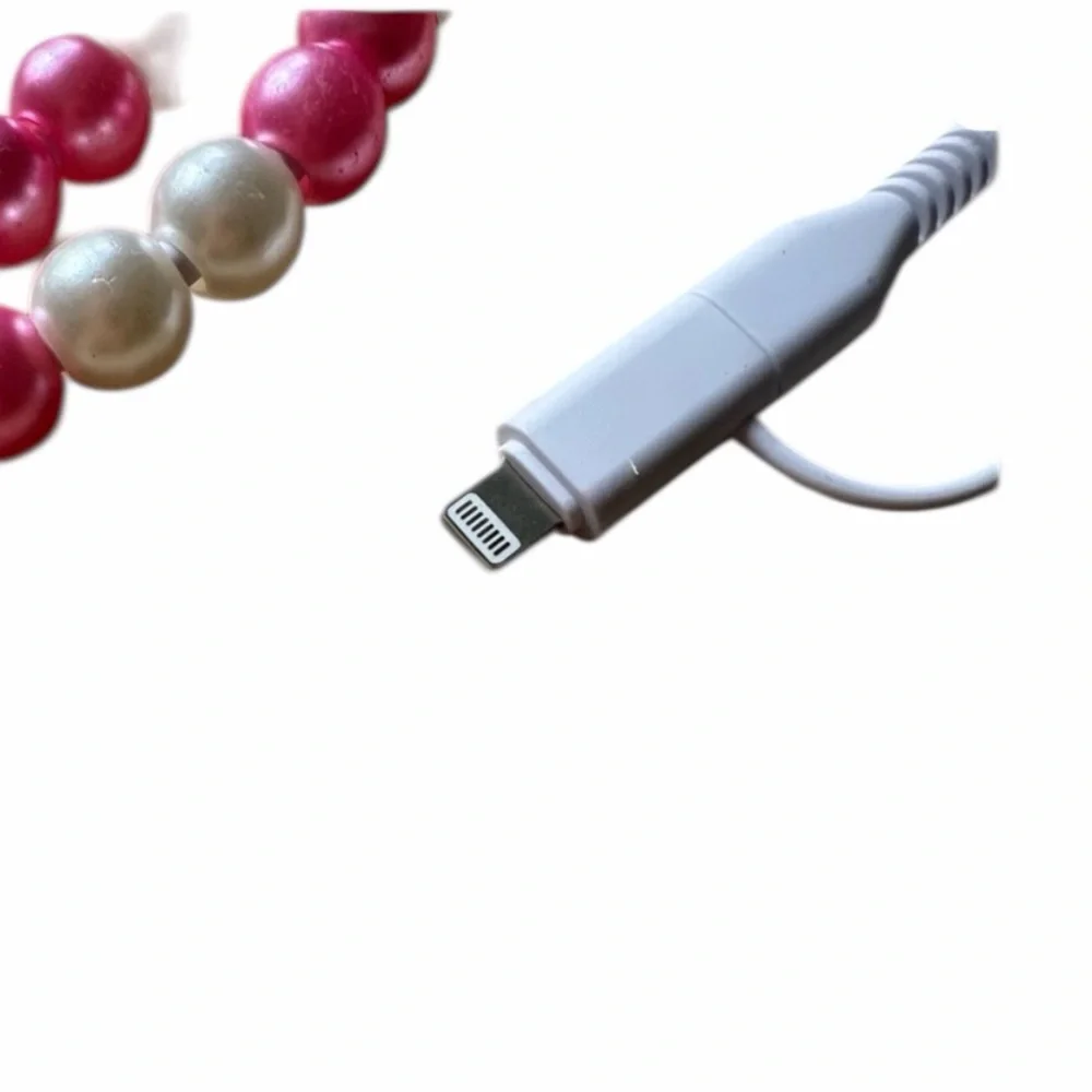 Pearl Beaded USB Charging Cable - Pink and White - New - 3 Ft.
